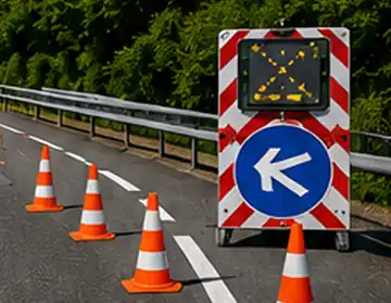 Balisage de chantier avec cônes et panneau de déviation